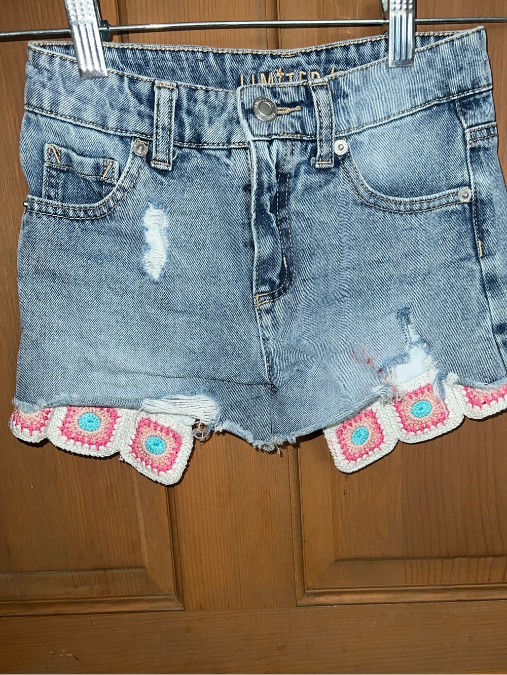 Light Blue Distressed Crochet-Hem girls shorts